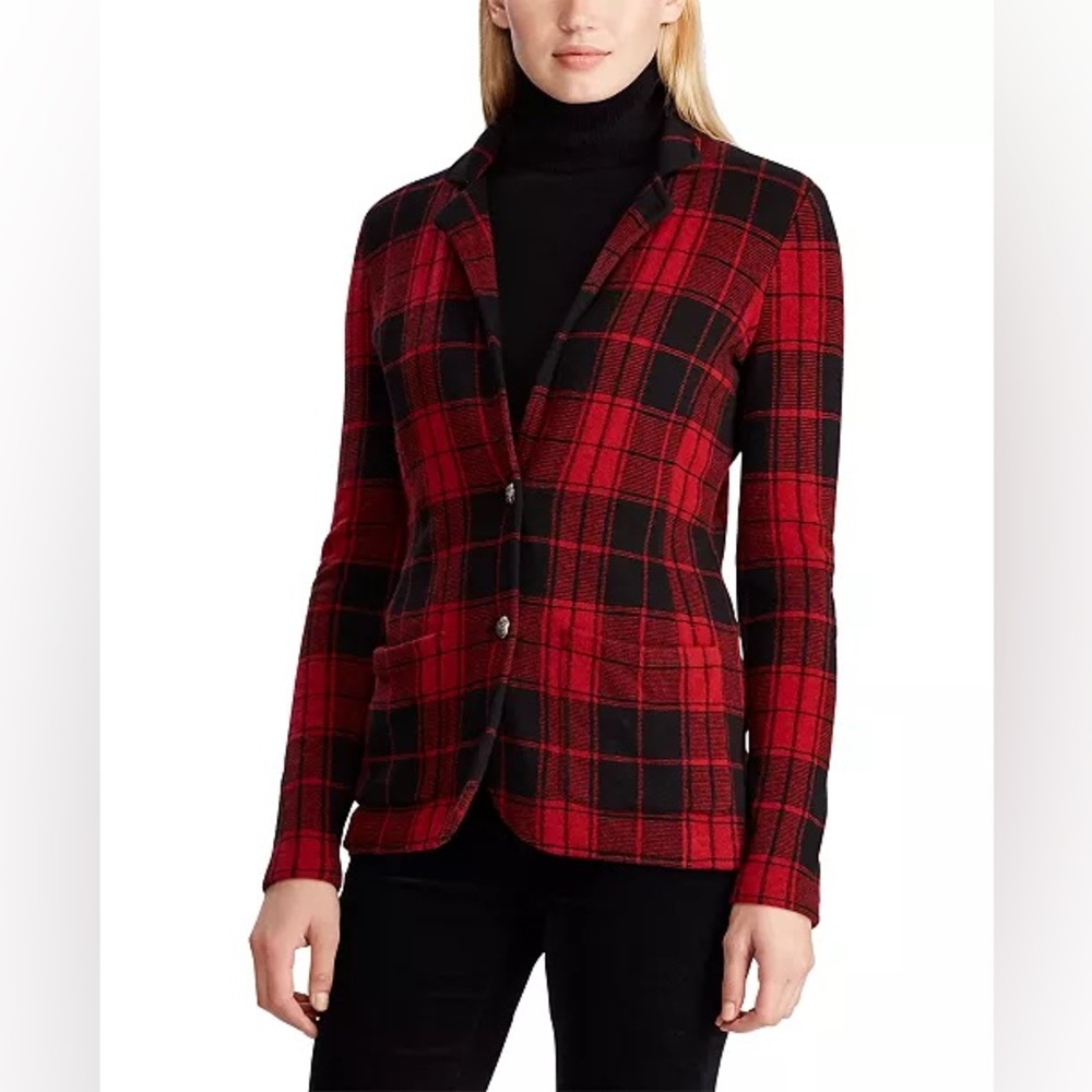 Ralph Lauren Red and Black Plaid Tartan Blazer